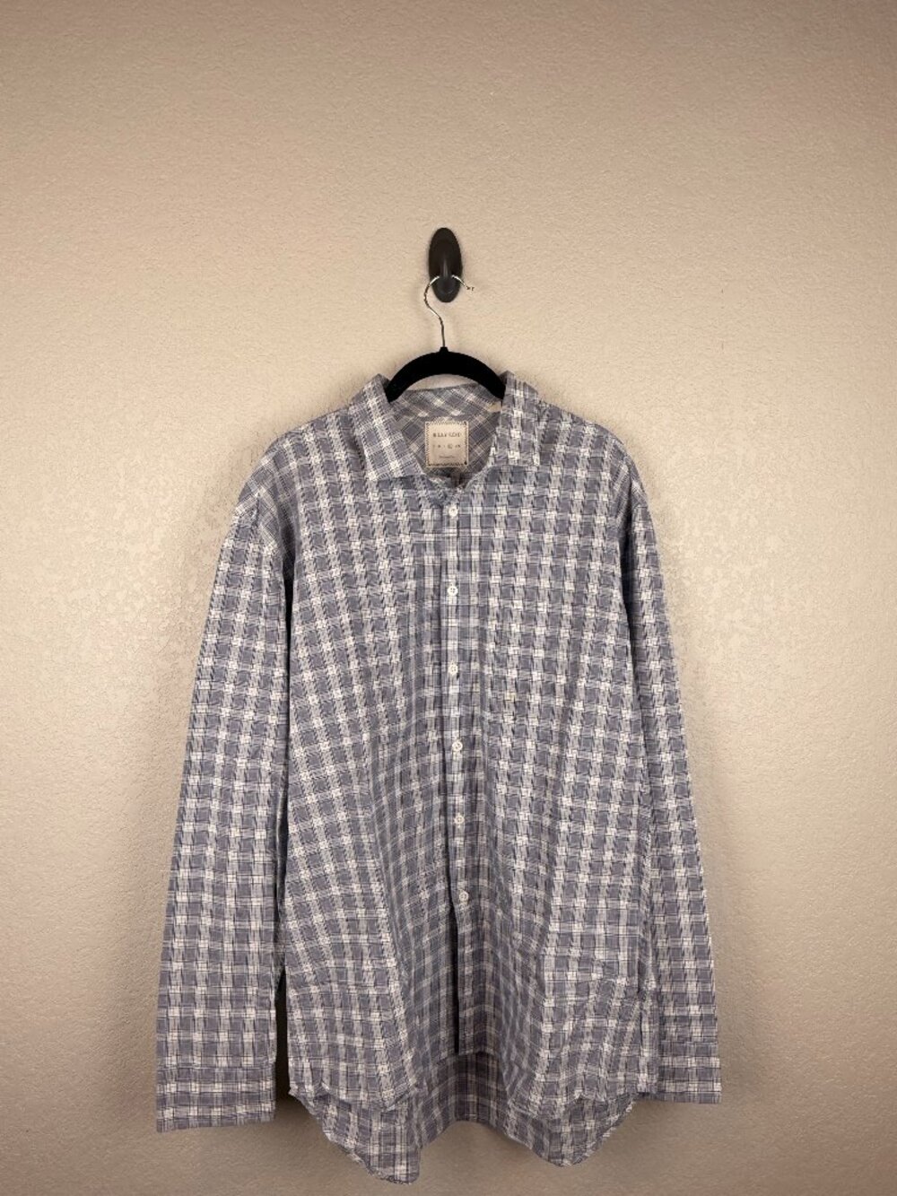 Billy Reid Men's Blue Gray Plaid Standard Cut Button-Up Shirt XL